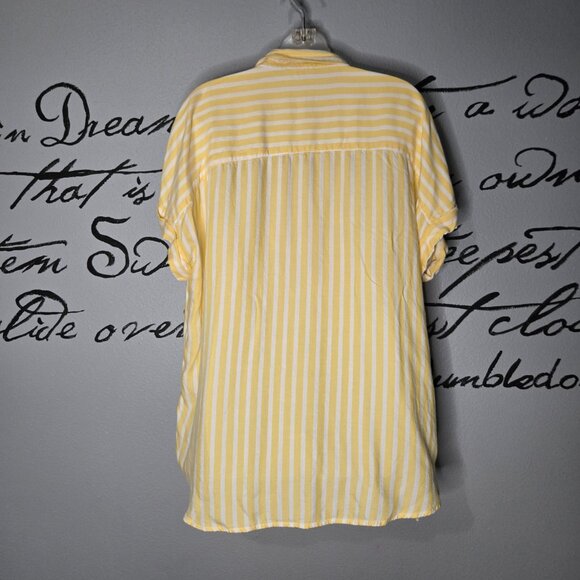 Beachlunchlounge Yellow & White Stripe Short Sleeve Button Down Blouse, XL - Picture 3 of 5